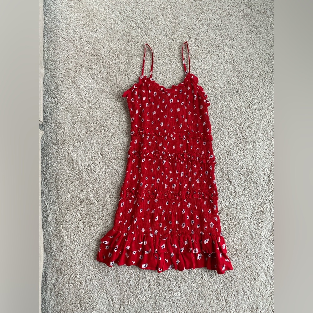 Red/Blue Floral Rouched Dress